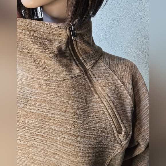 AVALANCHE  Women's  Xl Brown Fleece Jacket Diagonal Neck Zipper Whit Pockets - Picture 8 of 13